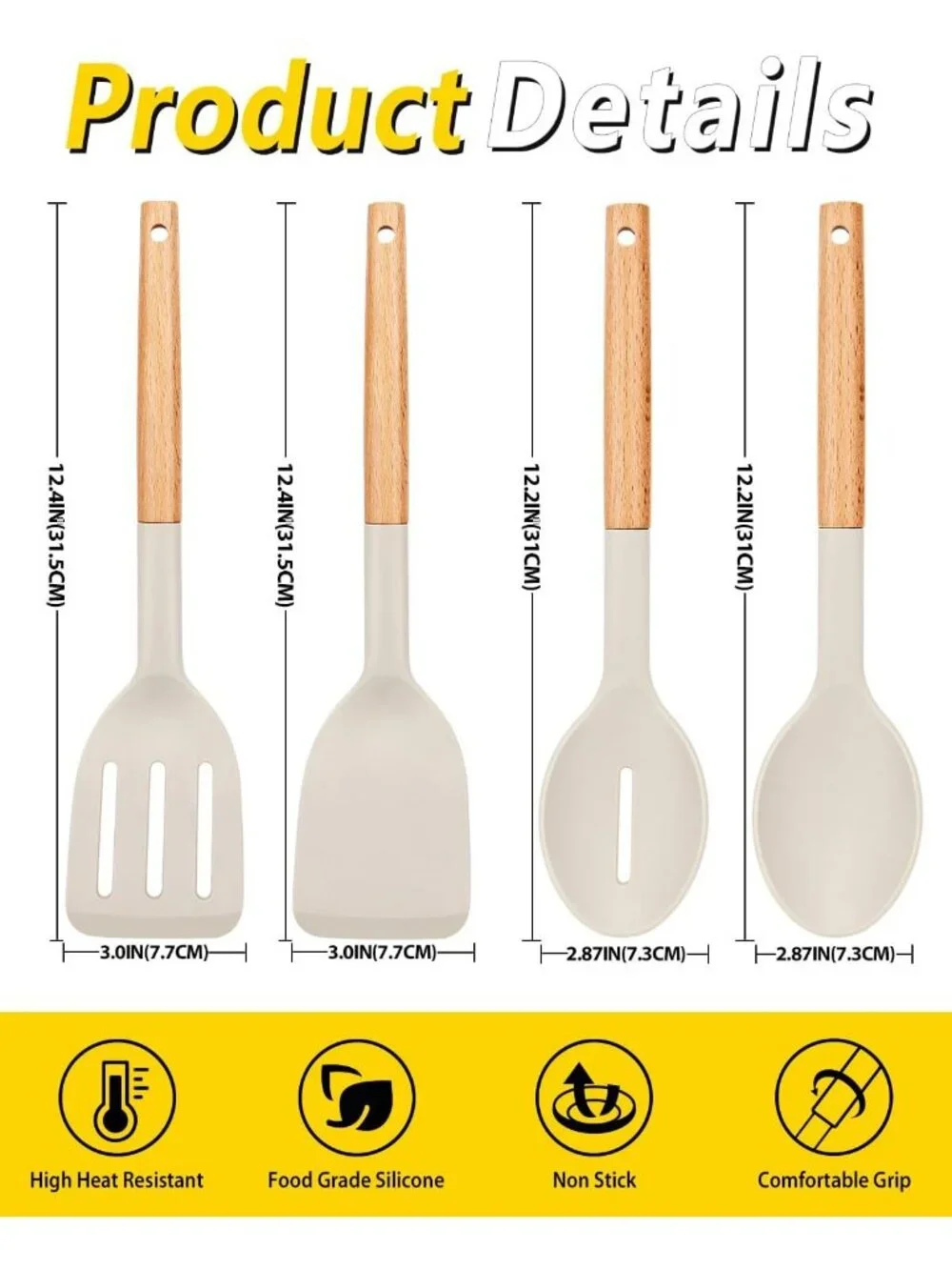 4-Piece Silicone Cooking Utensils Set - Non-Stick Spatulas & Heat-Resistant